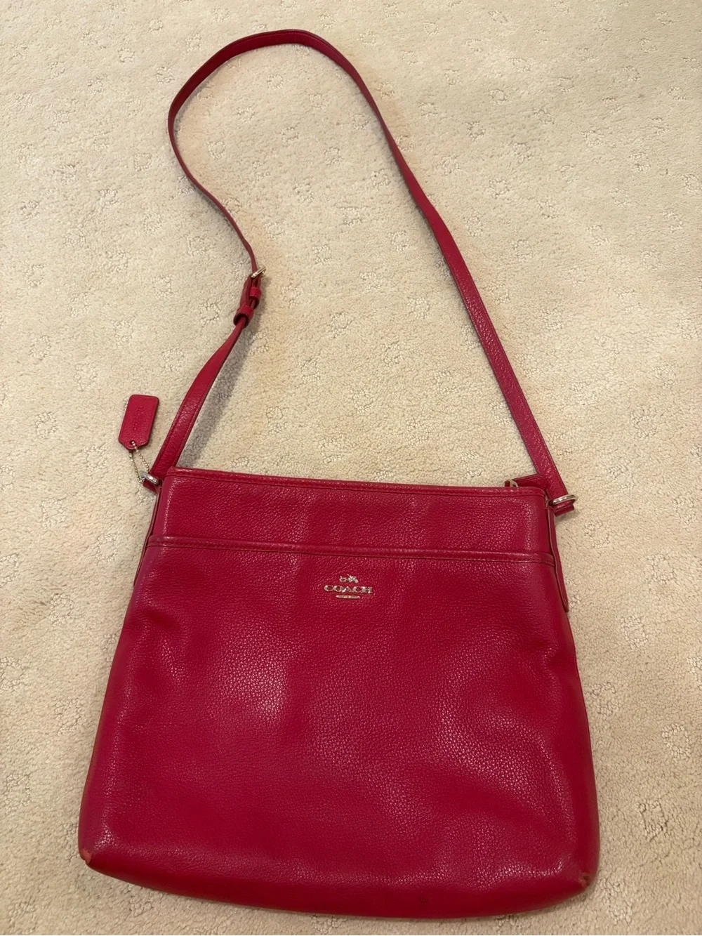 Coach Red Pebbled Leather Crossbody Bag with Slim Strap